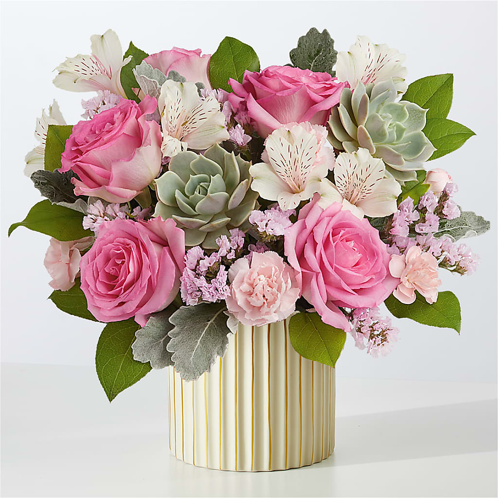 Dusty Rose Bouquet with Ivory Vase – STEPHANIE'S GREENS-N-THINGS, West Hazleton PA