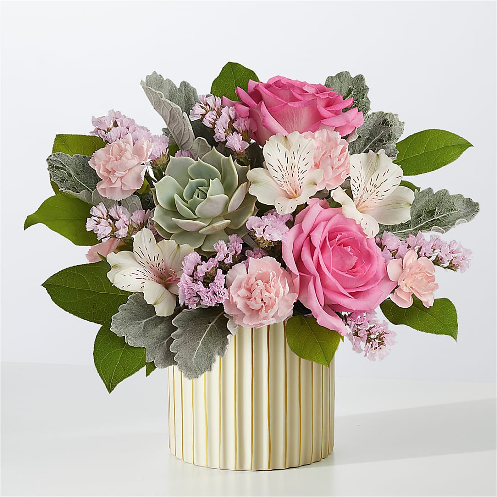 Dusty Rose Bouquet with Ivory Vase – STEPHANIE'S GREENS-N-THINGS, West Hazleton PA