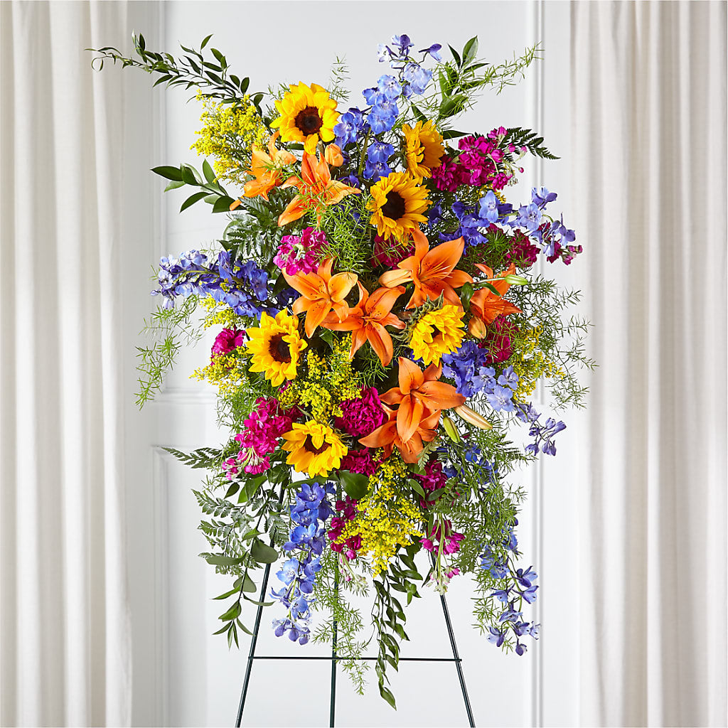 Sunlit Memories Standing Spray (Standard) – STEPHANIE'S GREENS-N-THINGS, West Hazleton PA