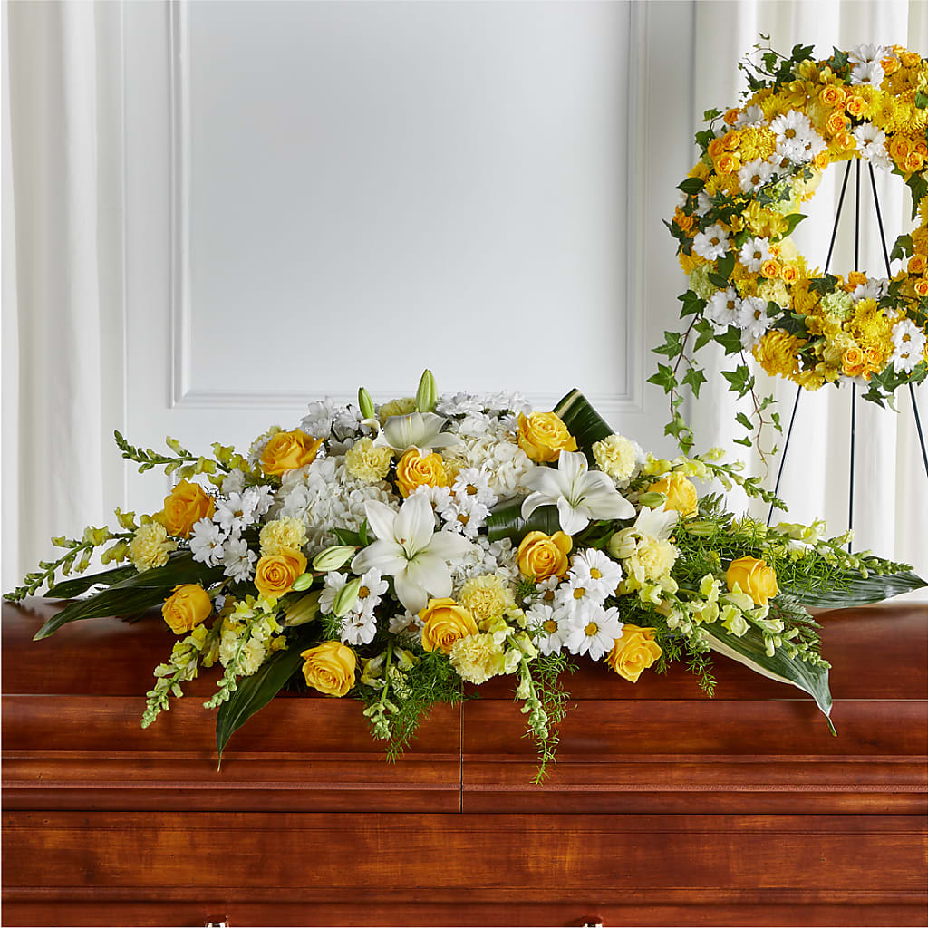 Golden Harmony Casket Spray – STEPHANIE'S GREENS-N-THINGS, West Hazleton PA