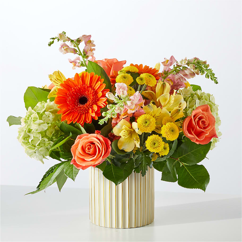 Autumn Sunshine Bouquet with Ivory Vase – STEPHANIE'S GREENS-N-THINGS, West Hazleton PA